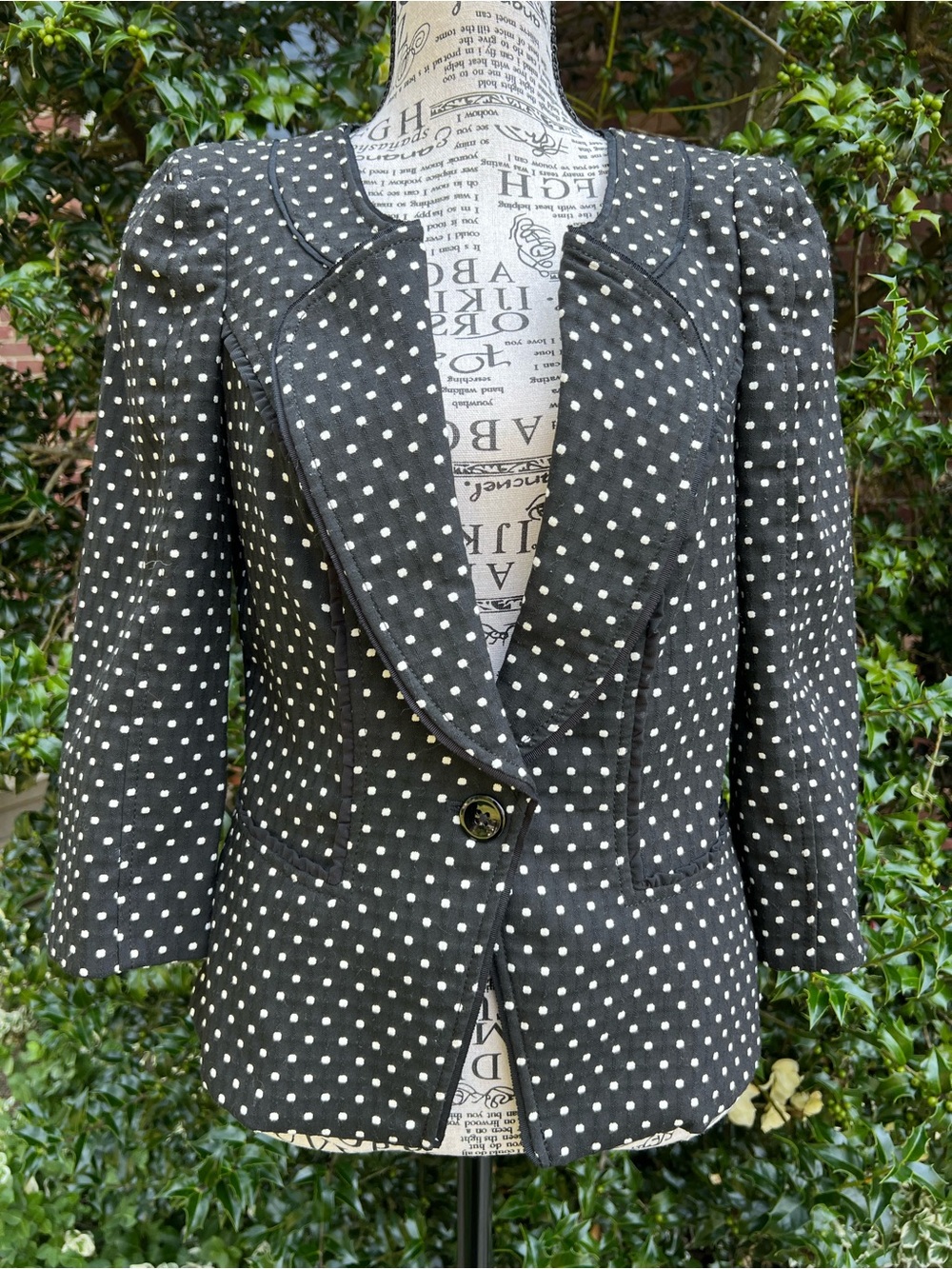 White House Black Market Black Polka Dot Cropped Blazer 4